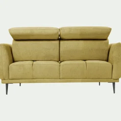 Canapé 2 places fixe en tissu memphis avec fonction avance-recul - jaune argan