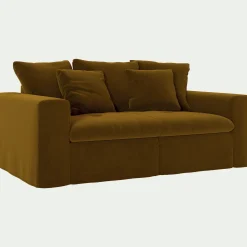 Canapé 2 places fixe en tissu velours - bronze