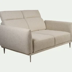 Canapé 2 places fixe en tissu avec fonction avance-recul - beige roucas