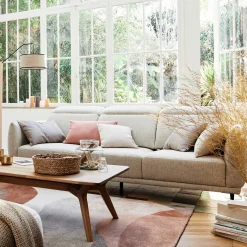 Canapé 4 places fixe en tissu avec fonction avance-recul - beige roucas