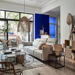 Canapé 4 places fixe en tissu avec fonction avance-recul - beige roucas