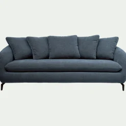 Canapé 4 places fixe en tissu tramé - bleu