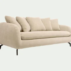 Canapé 3 places fixe en tissu tramé - blanc écru