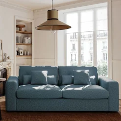 Canapé 5 places fixe en tissu bouclette - bleu