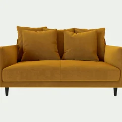 Canapé 2 places fixe en tissu velvet - jaune argan