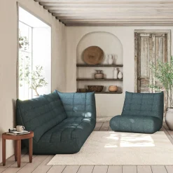 Canapé 2 places fixe en tissu bouclette - bleu