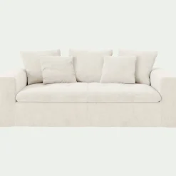 Canapé 3 places fixe en tissu doux tramé - blanc ventoux