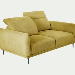 Canapé 3 places fixe en tissu memphis avec fonction avance-recul - jaune argan