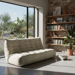 Canapé 4 places fixe en tissu chenille - beige roucas