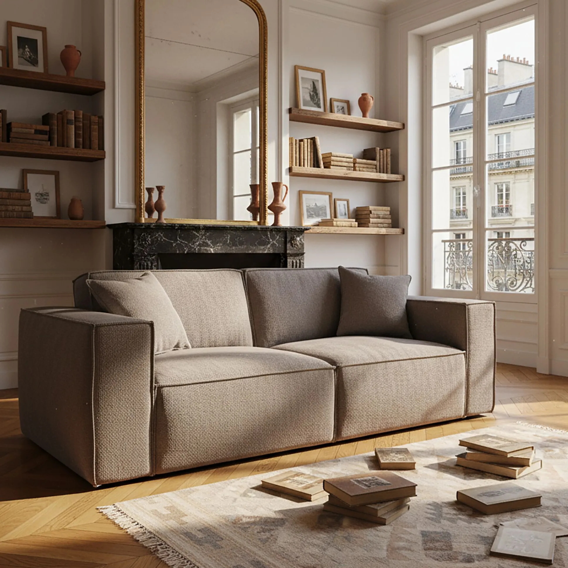 Canapé 3 places fixe en tissu genesis - gris