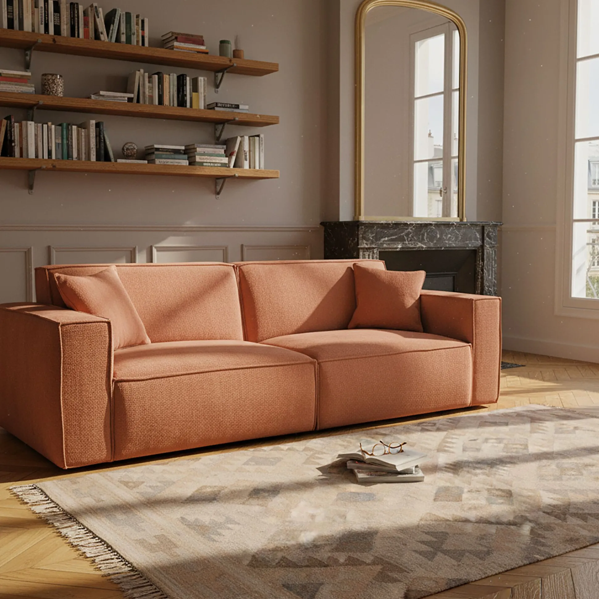 Canapé 5 places fixe en tissu genesis - brun rustrel