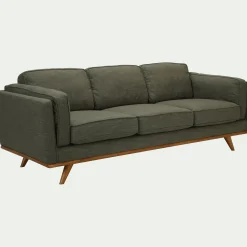 Canapé 3 places fixe en tissu - vert kaki