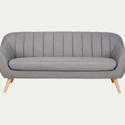 Canapé 3 places fixe en tissu - gris clair