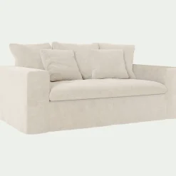 Canapé 2 places fixe en tissu doux tramé - beige