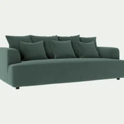 Canapé 4 places fixe en tissu velours - vert sauge