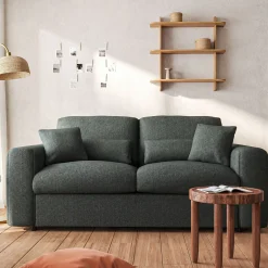 Canapé 3 places fixe en tissu chenille Benjo - bleu calaluna