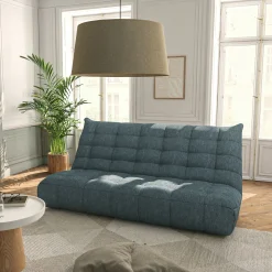 Canapé 4 places fixe en tissu bouclette - bleu