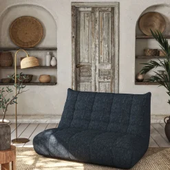 Canapé 3 places fixe en tissu chenille - bleu marine