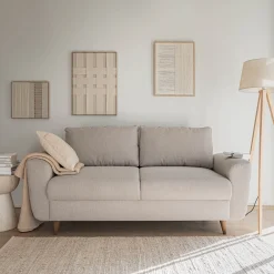 Canapé 3 places fixe en tissu - beige alpilles