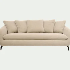 Canapé 4 places fixe en tissu tramé - blanc écru