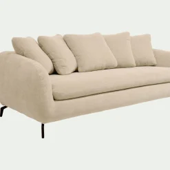 Canapé 4 places fixe en tissu tramé - blanc écru