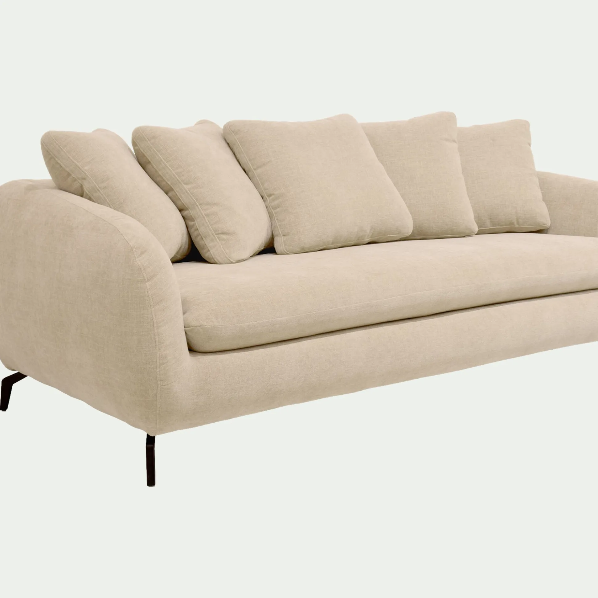 Canapé 4 places fixe en tissu tramé - blanc écru