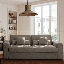 Canapé 5 places fixe en tissu bouclette - gris clair