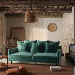 Canapé 4 places fixe en tissu velvet - vert sauge