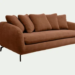 Canapé 3 places fixe en tissu tramé - brun rustrel