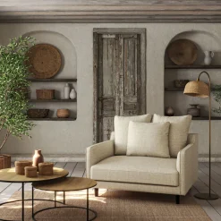 Canapé 1.5 places fixe en tissu - beige roucas