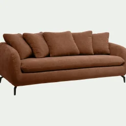 Canapé 4 places fixe en tissu tramé - brun rustrel