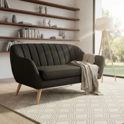 Canapé 2 places fixe en tissu - gris anthracite