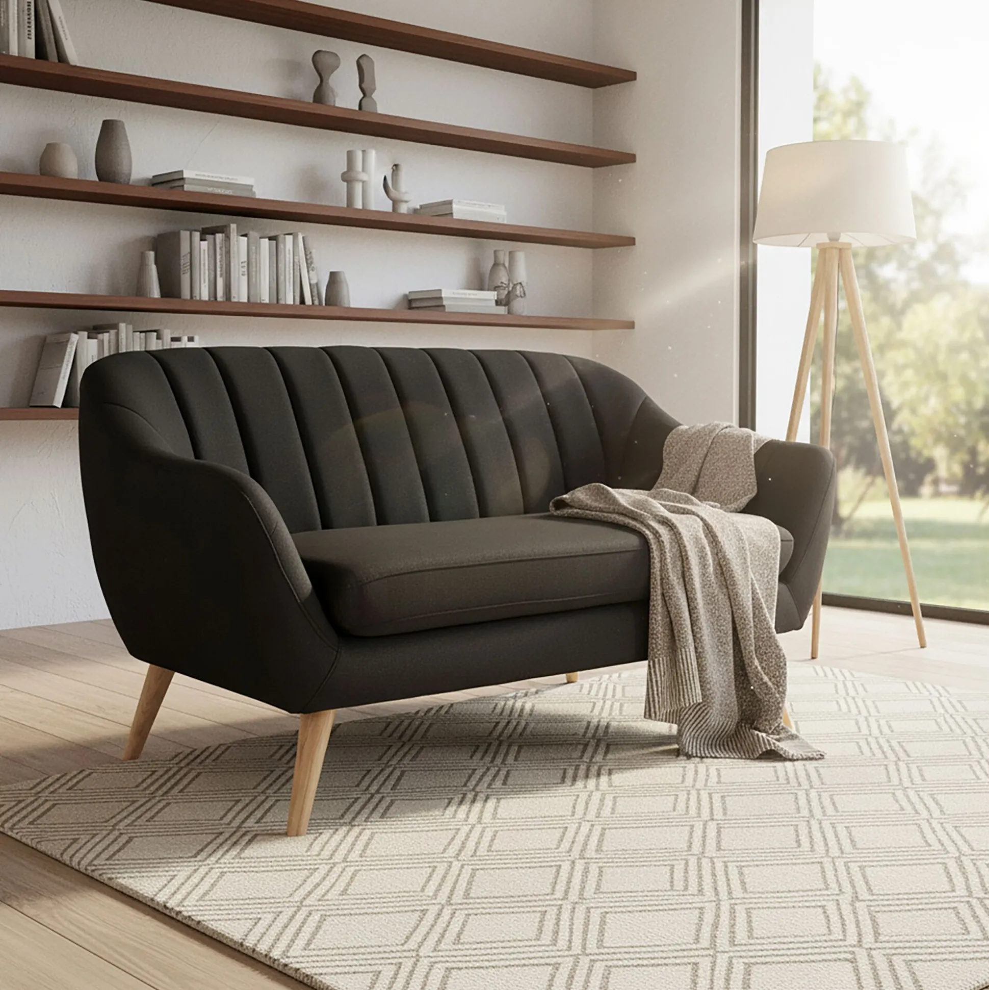 Canapé 2 places fixe en tissu - gris anthracite