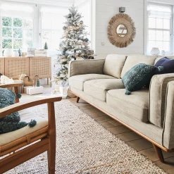 Canapé 3 places fixe en tissu - beige