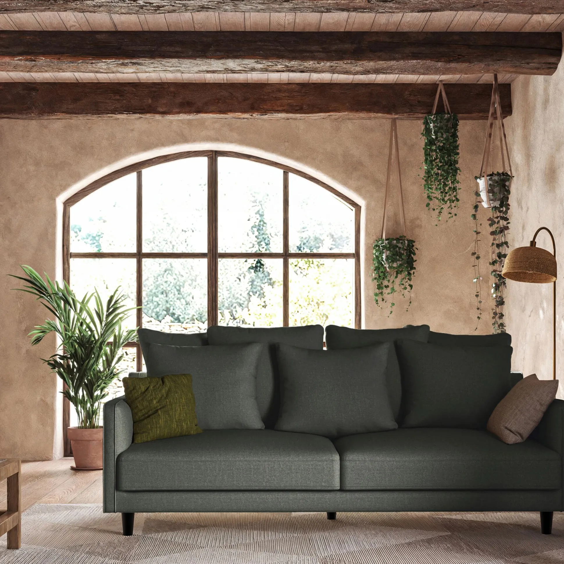 Canapé 4 places fixe en tissu joint - gris restanque