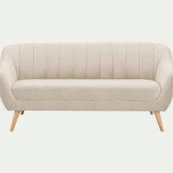 Canapé 3 places fixe en tissu bouclette monza - beige