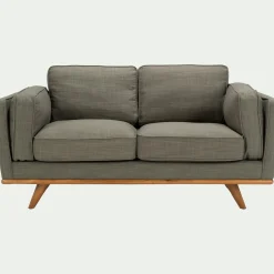 Canapé 2 places fixe en tissu kaki cèdre