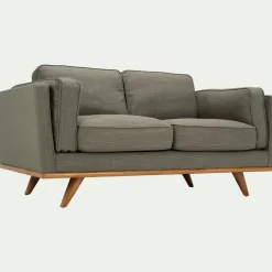 Canapé 2 places fixe en tissu kaki cèdre