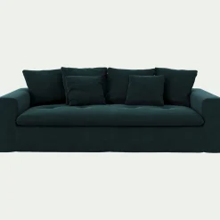 Canapé 4 places fixe en velours - bleu foncé