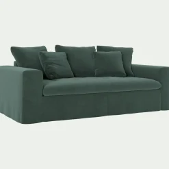 Canapé 3 places fixe en velours - vert sauge