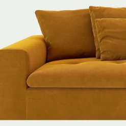 Canapé 4 places fixe en velours - jaune argan