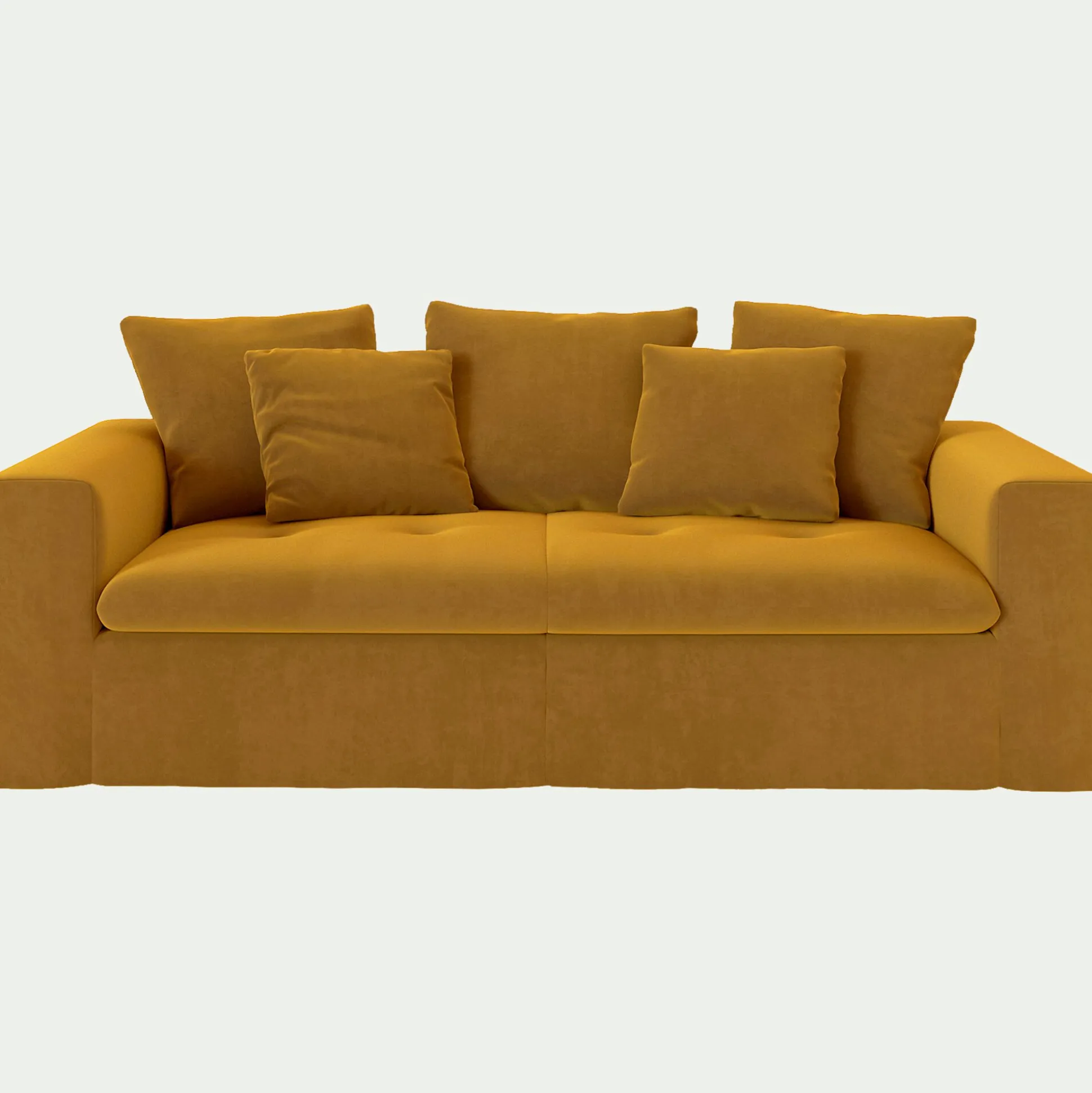 Canapé 3 places fixe en velours - jaune argan