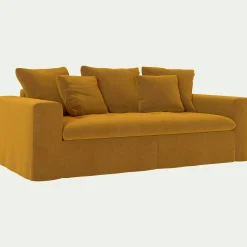Canapé 3 places fixe en velours - jaune argan