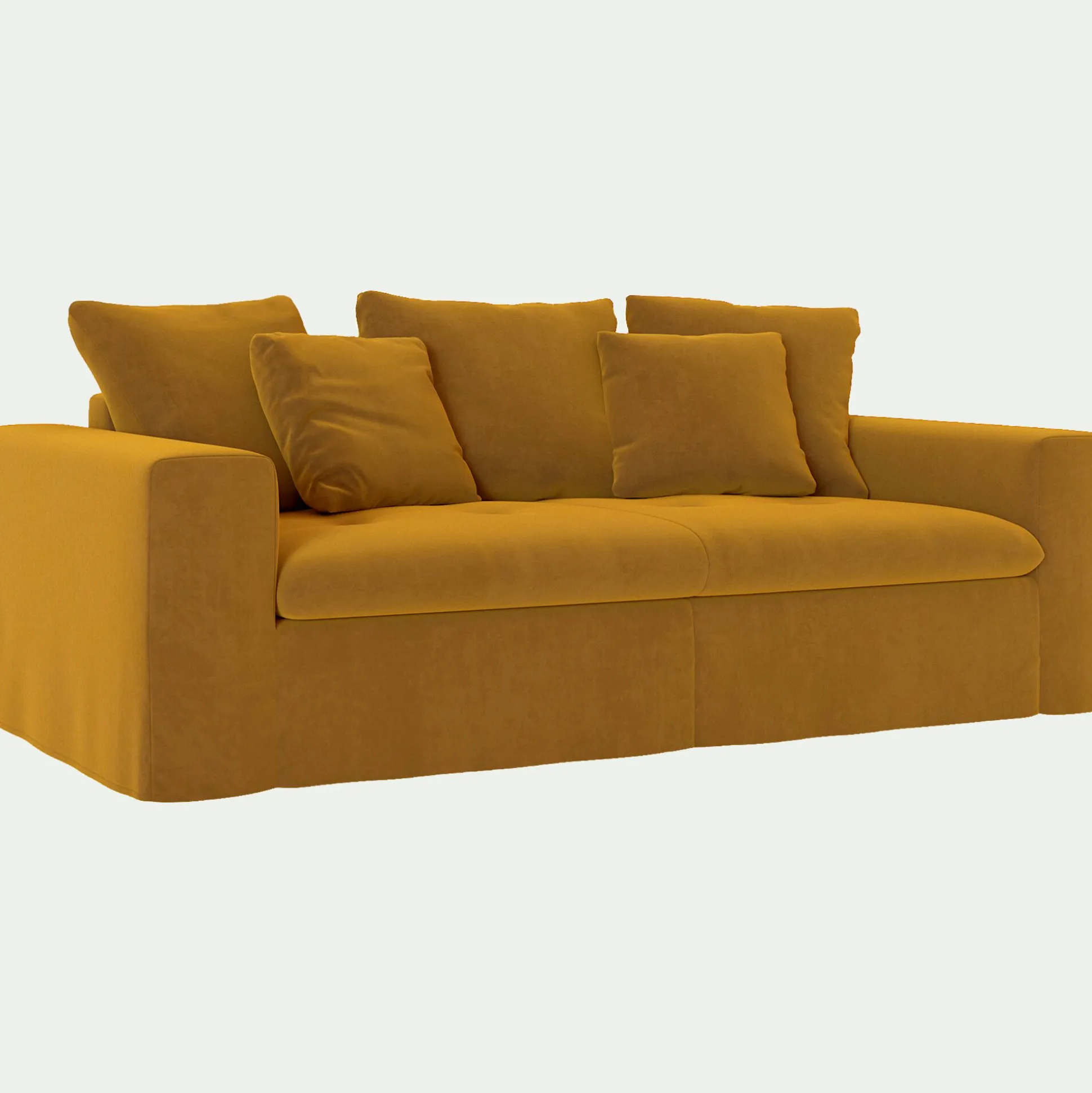 Canapé 3 places fixe en velours - jaune argan