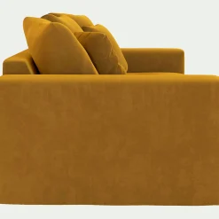 Canapé 3 places fixe en velours - jaune argan