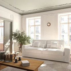 Canapé 5 places fixe en velours côtelé - beige roucas