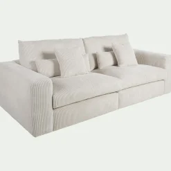 Canapé 5 places fixe en velours côtelé - beige roucas