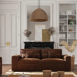 Canapé 5 places fixe en velours côtelé Bita - brun rustrel