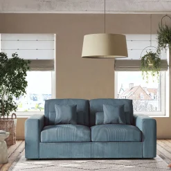 Canapé 3 places fixe en velours côtelé - bleu