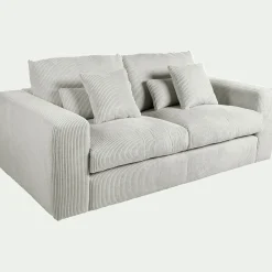 Canapé 3 places fixe en velours côtelé - gris borie